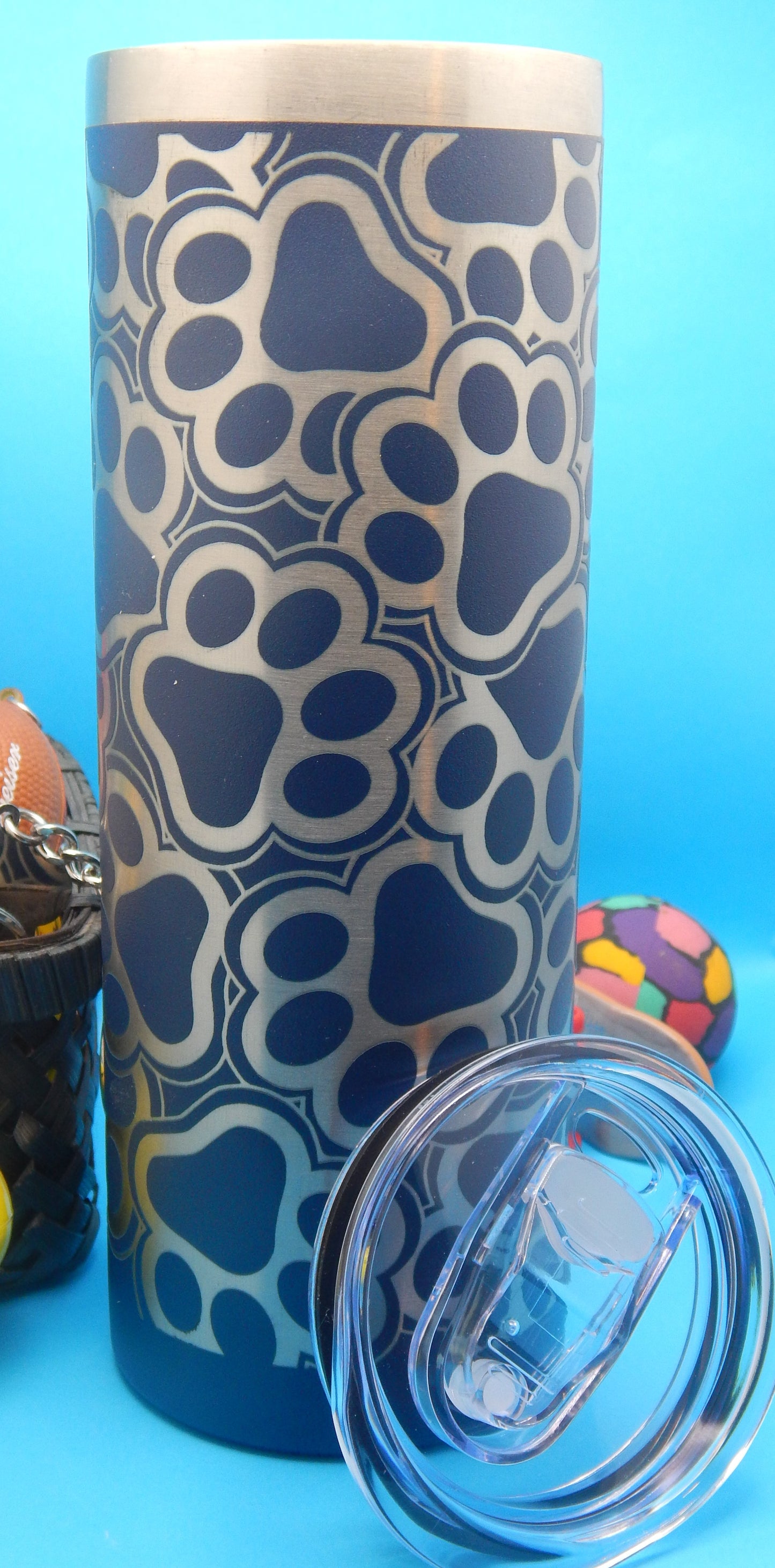 20 oz Skinny Tumbler - engraved - Paw Prints