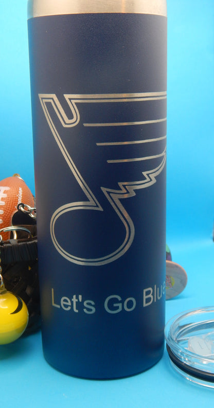 20 oz Skinny Tumbler - engraved - Let's Go Blues!
